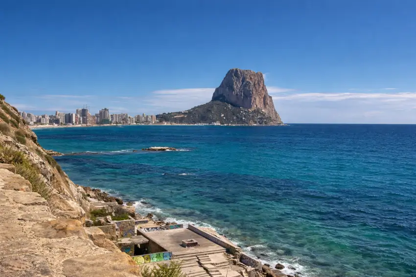 Peñón de Ifach rock in Calpe on the Costa Blanca with Mediterranean sea view