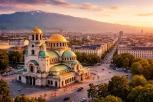 Car hire in Sofia Bulgaria with city view and Alexander Nevsky Cathedral