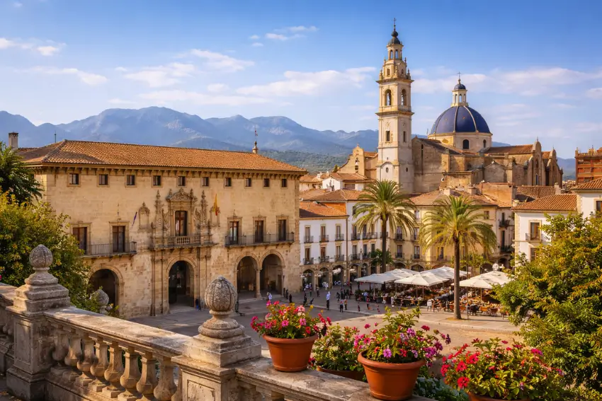 Historic center of Gandia with the Ducal Palace and church in the Valencia region of Spain